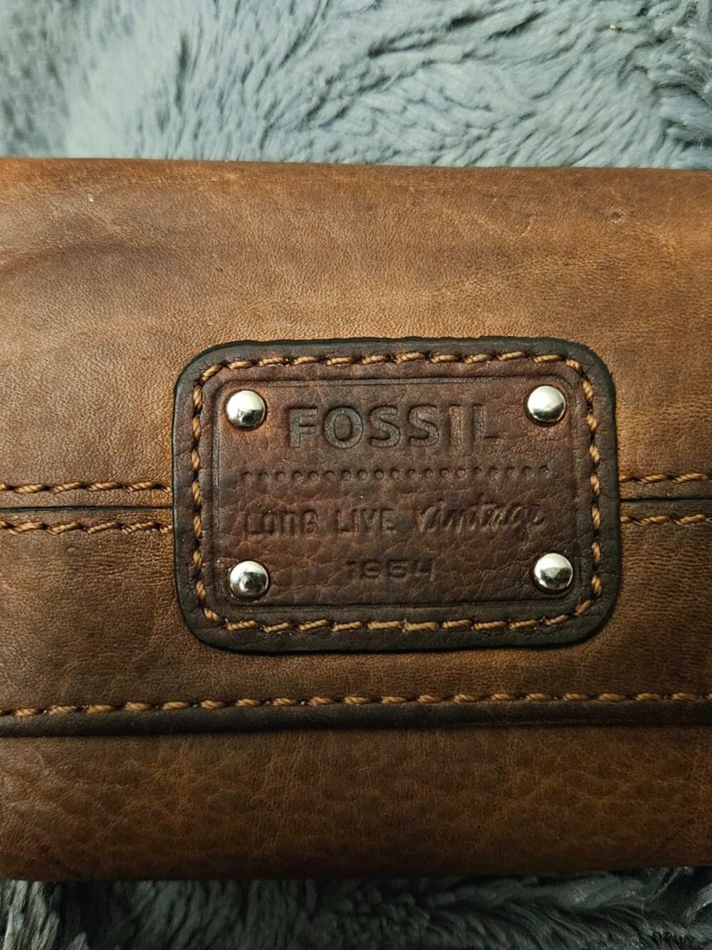 Fossil "Long Live Vintage 1954" Mercer Brown Genuine Cow Leather Trifold Wallet
